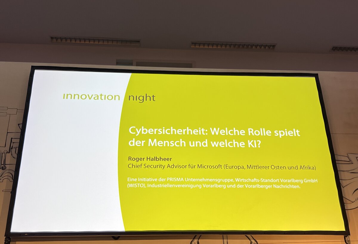 55. innovation night | © FHV Slide of a presentation on cyber security | © FHV
